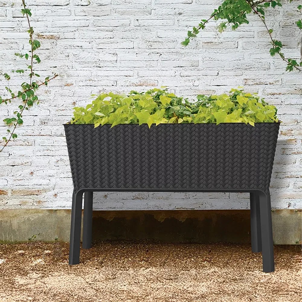 Splendor megemelt műanyag kerti virágláda 120l fonott rattan