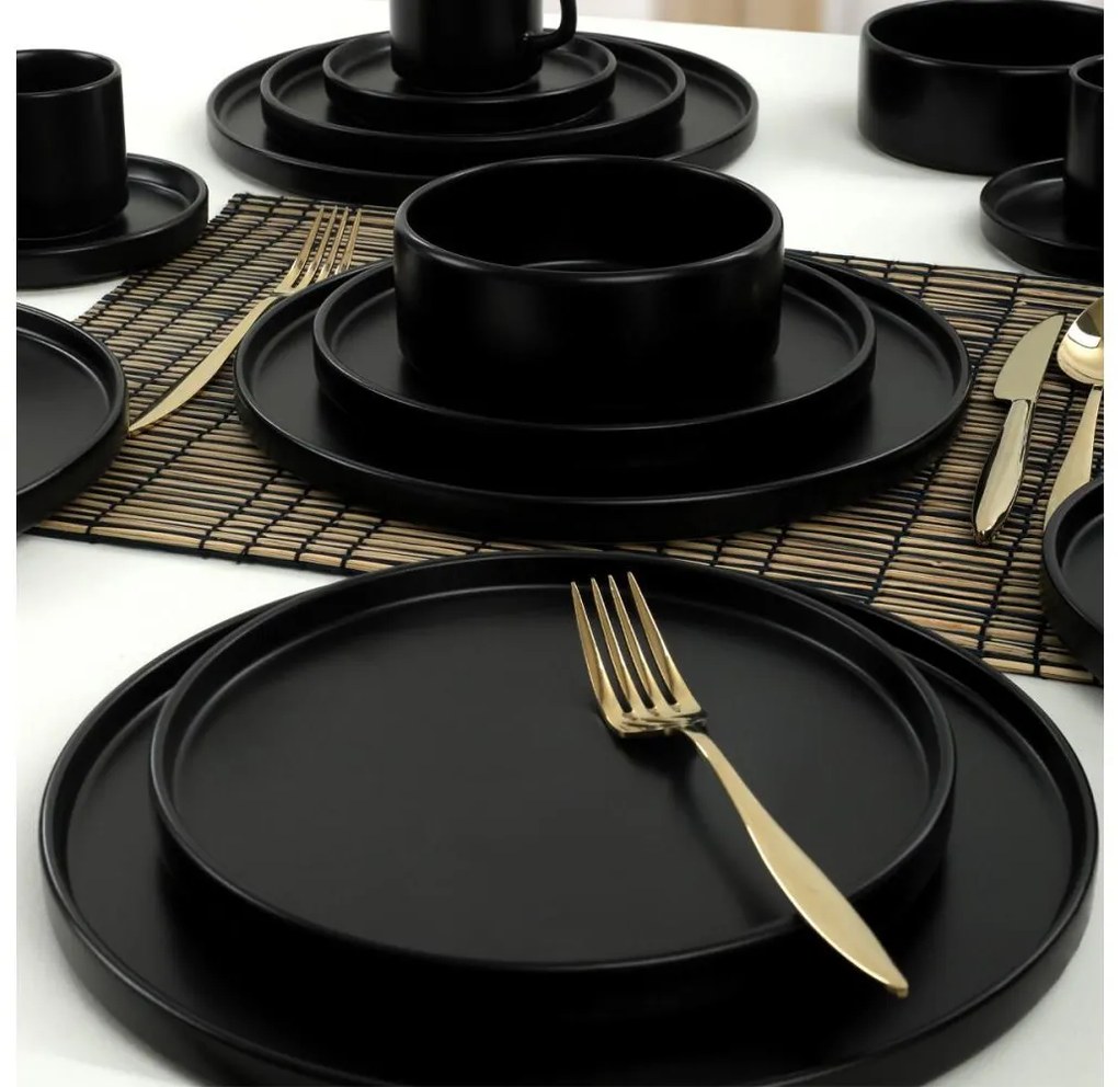 20 darabos étkészlet, fekete/kőkerámia