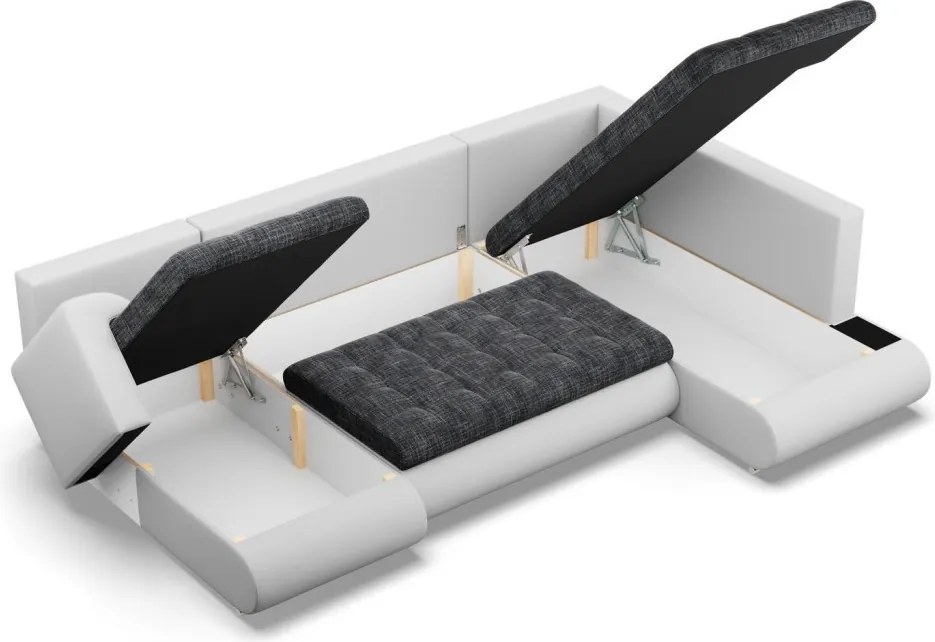 Tokio U sarokkanapé, 3 ágyneműtartóval, fonott + műbőr, jobboldali, sötétszürke - fehér