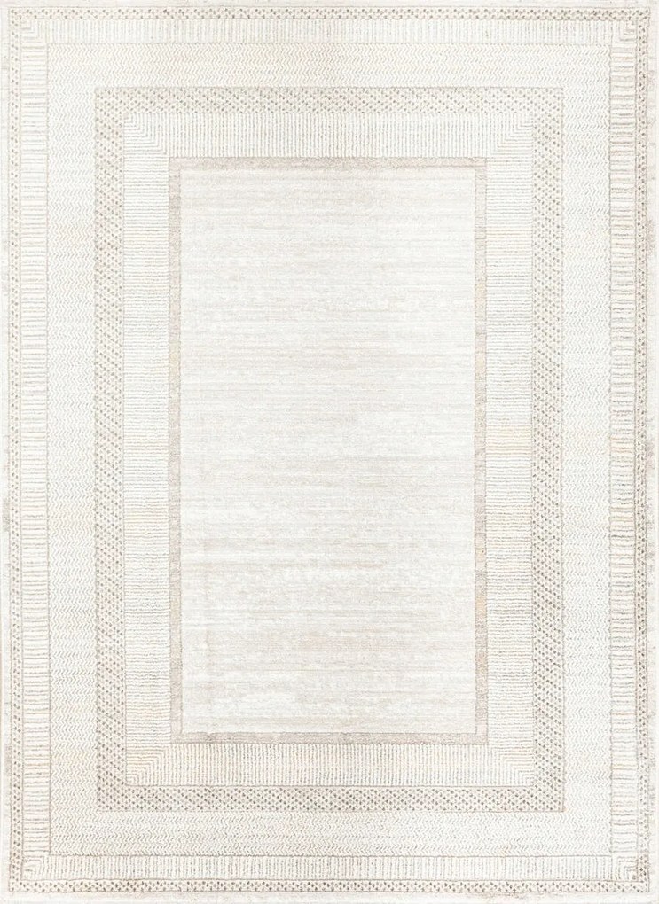 Nappali Szőnyeg Krém Bézs Rojtokkal És Kerettel Kétszintes 160x240 cm