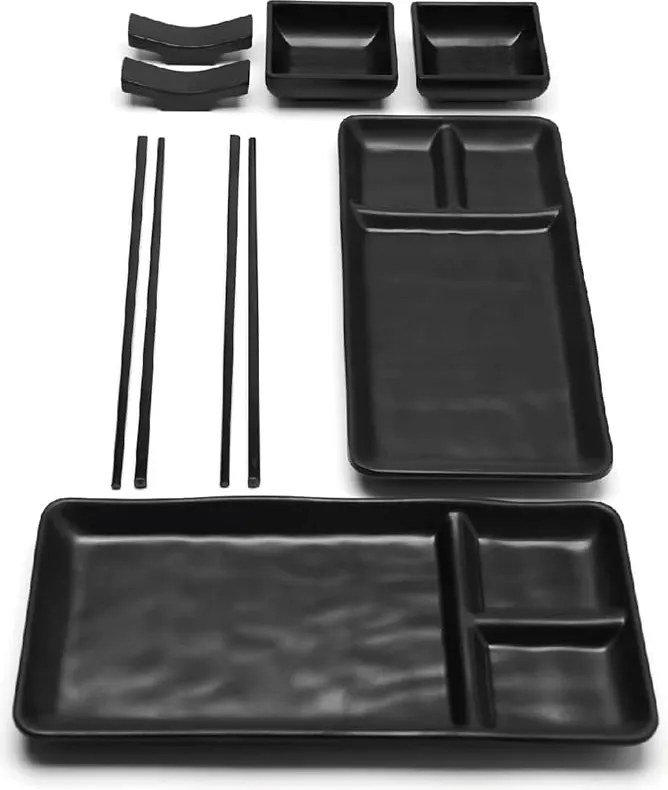 Sushi Edény Szett Tányérok Japán Ázsiai Fekete 8 Db Elegáns
