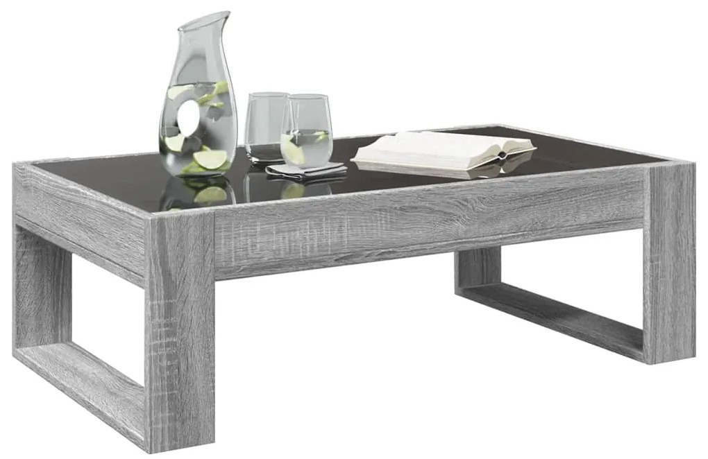 Szürke sonoma végtelen hatású LED-es dohányzóasztal 90x53x30 cm