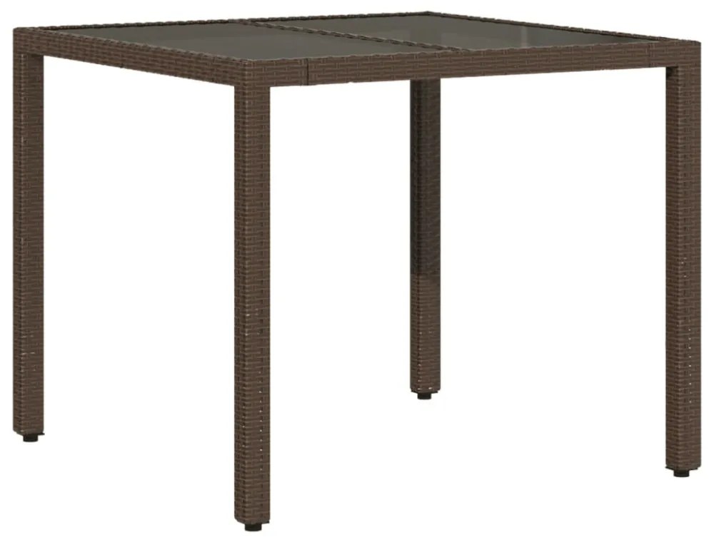 barna polyrattan üveglapos kerti asztal 90 x 90 x 75 cm