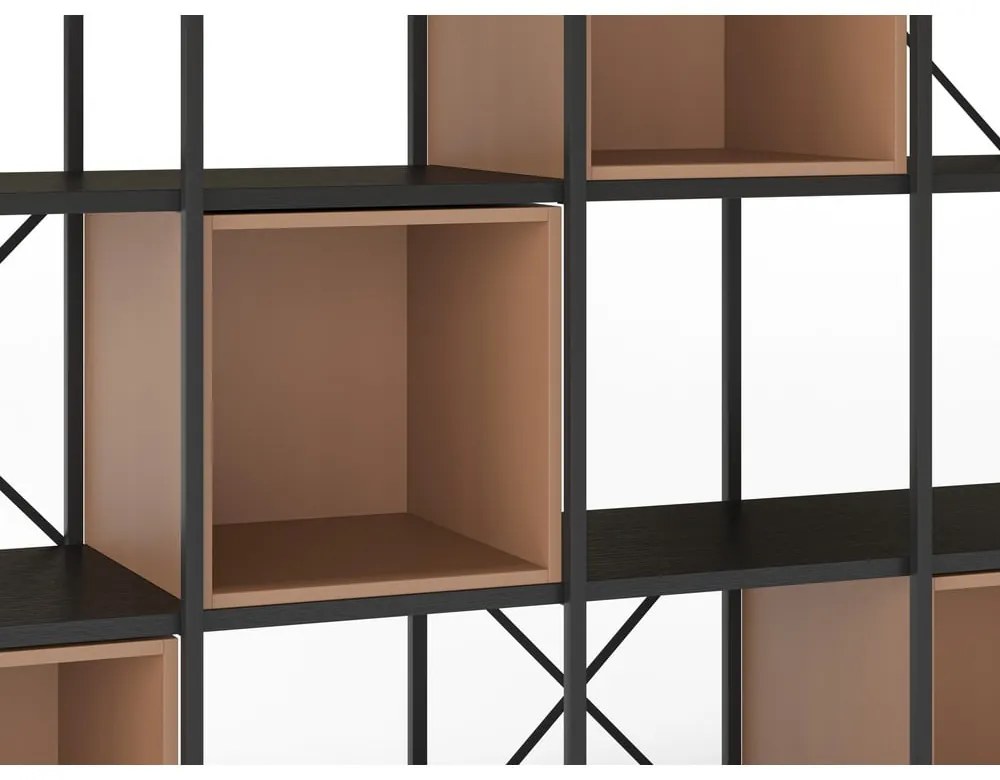 Fekete-téglavörös könyvespolc 140x179 cm Anya – Marckeric