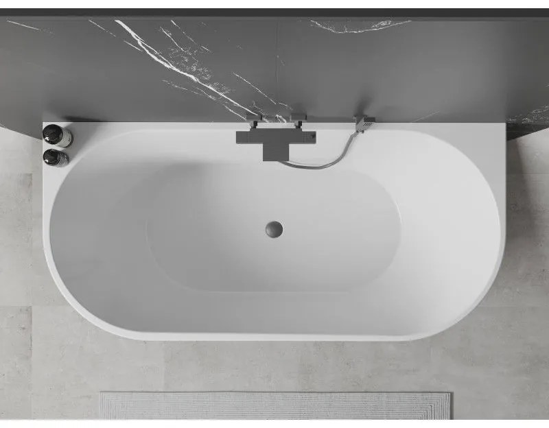 Mexen Oval, szabadon álló fali kád 180 x 80 cm, fehér-fekete, grafit túlfolyó, 52671808075-66