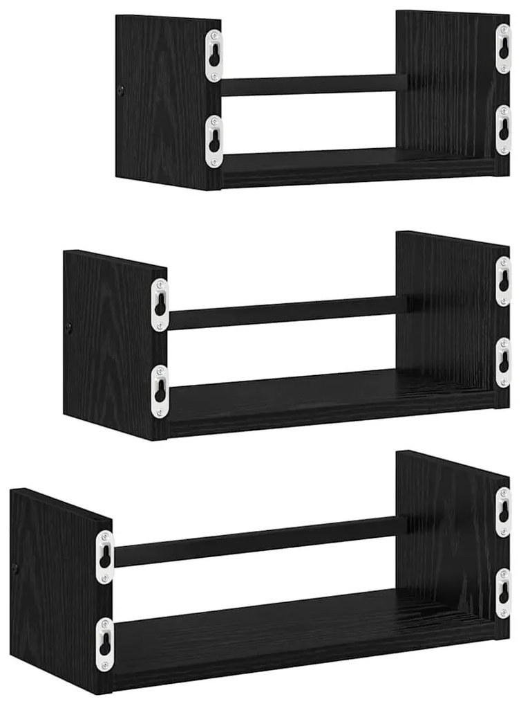 Fali polc készlet 3 pcs Fekete tölgy 40x16x14cm Faanyag