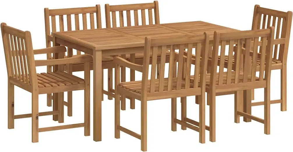 vidaXL 7 részes tömör tíkfa kerti étkezőgarnitúra 150 x 90 cm