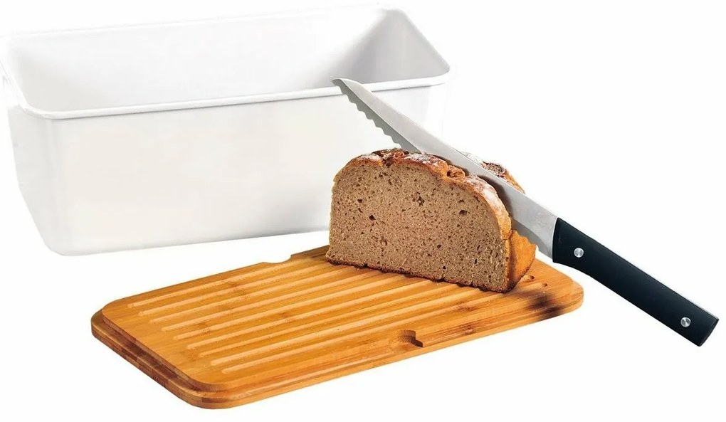 Kesper 58090 Kenyérkosár deszkával, fehér, 34 x 14x 18 cm