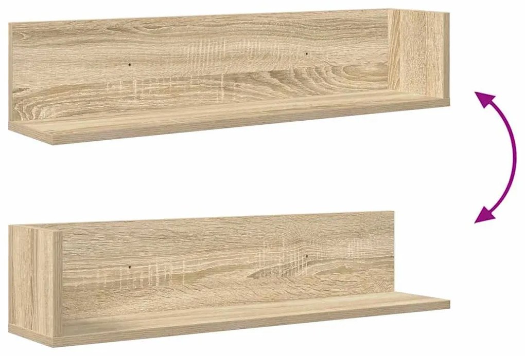 2 db sonoma tölgy színű szerelt fa fali polc 75 x 16,5 x 16,5cm