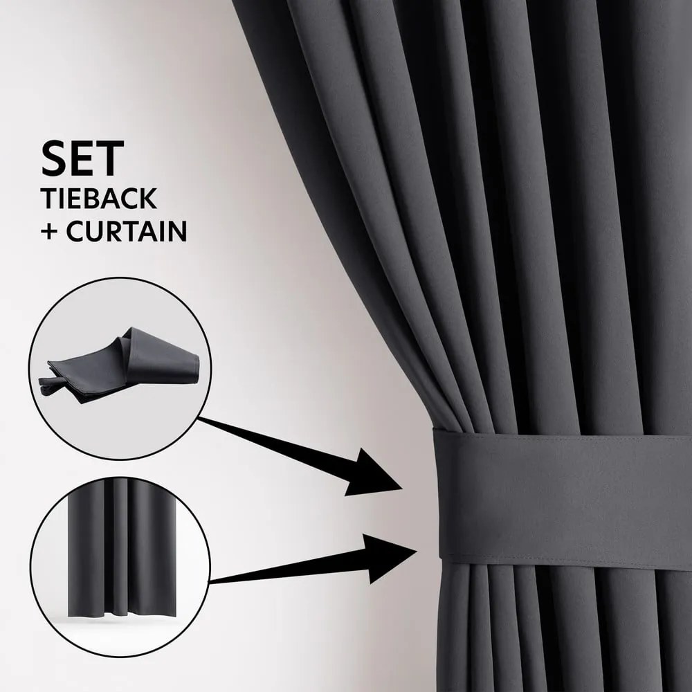 Sötétszürke sötétítő termo függöny 140x245 cm Pleat – Restilo