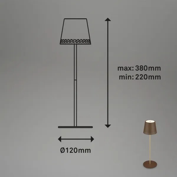 Brilo - KIKI tölthető, érintésvezérelt LED asztali lámpa, 2,6 W/5 V, IP44, 2600 mAh, barna