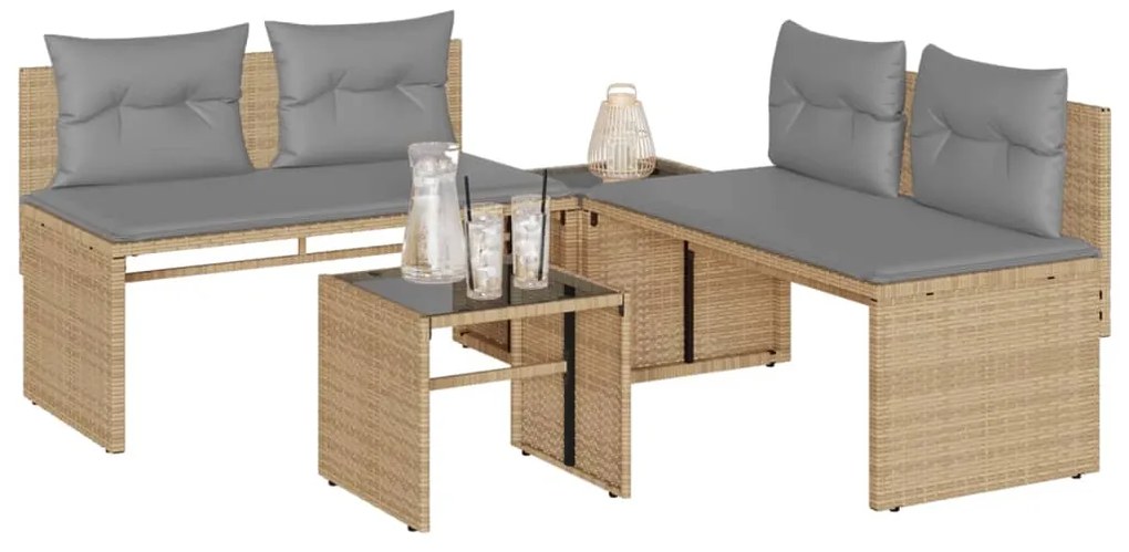 vidaXL 4 részes bézs polyrattan kerti ülőgarnitúra párnákkal