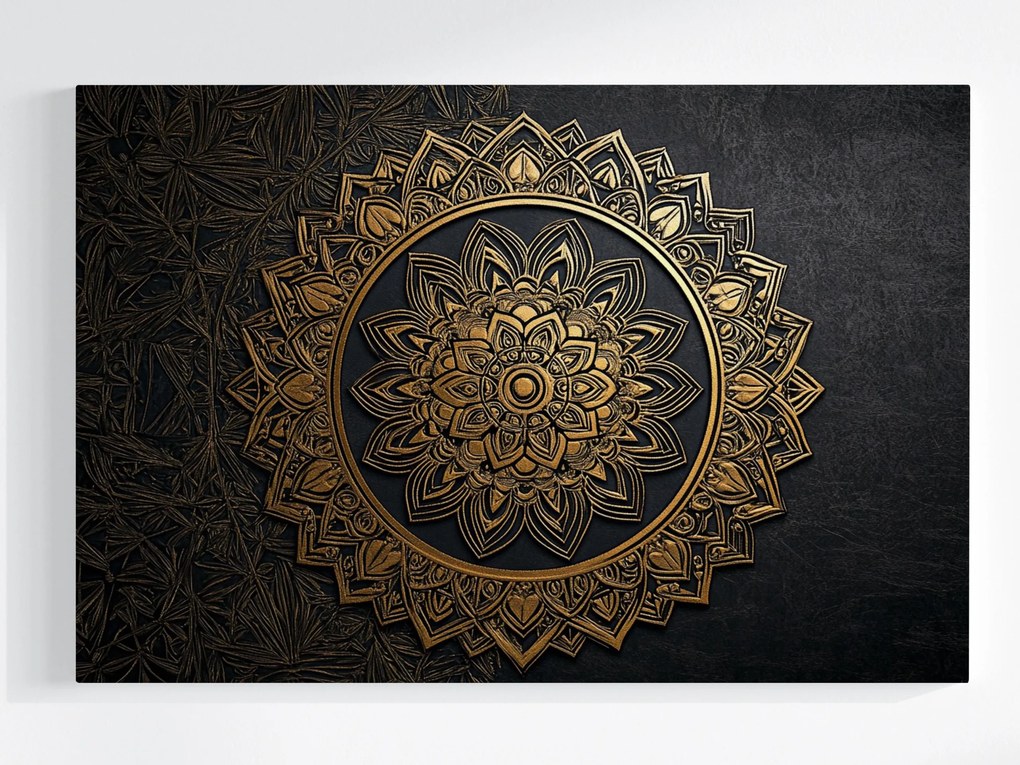 Vászonkép Canvas Mandala Fekete Arany Harmónia Wellbeing Zen 120x80
