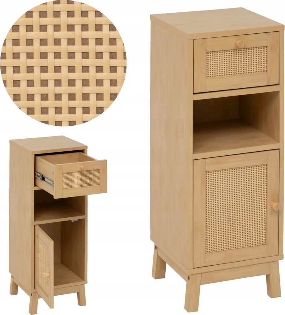 Fürdőszobai polc 80 cm Barna boho rattan állószekrény fürdőszobába