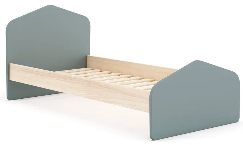 Natúr színű-szürkészöld gyerekágy ágyráccsal 90x190 cm borovi fenyő dekorral Estefania – Marckeric