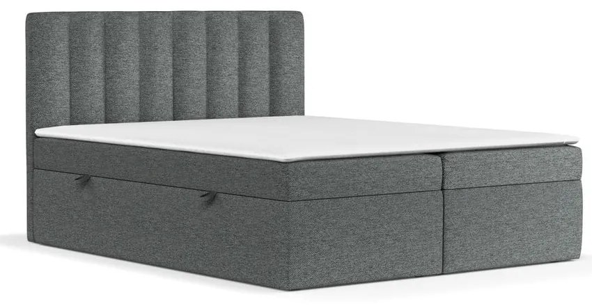 Sötétszürke ágyneműtartós boxspring ágy 160x200 cm Novento – Maison de Rêve
