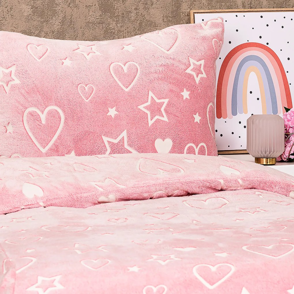 4Home Heart világító mikroflanel ágyneműhuzat , 140 x 200 cm, 70 x 90 cm