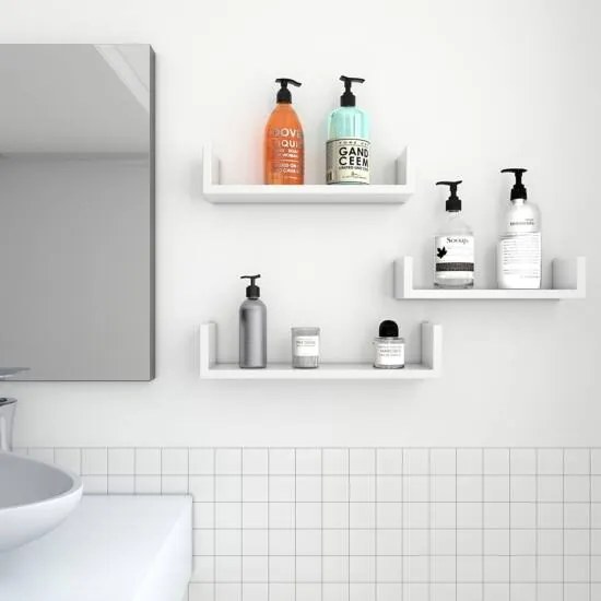 Fali polc 3 db-os szett, 30/35/40 cm, magasfényű fehér