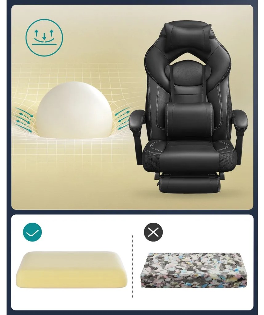 Irodai szék, gamer szék műbőr, ergonomikus kialakítás, fekete