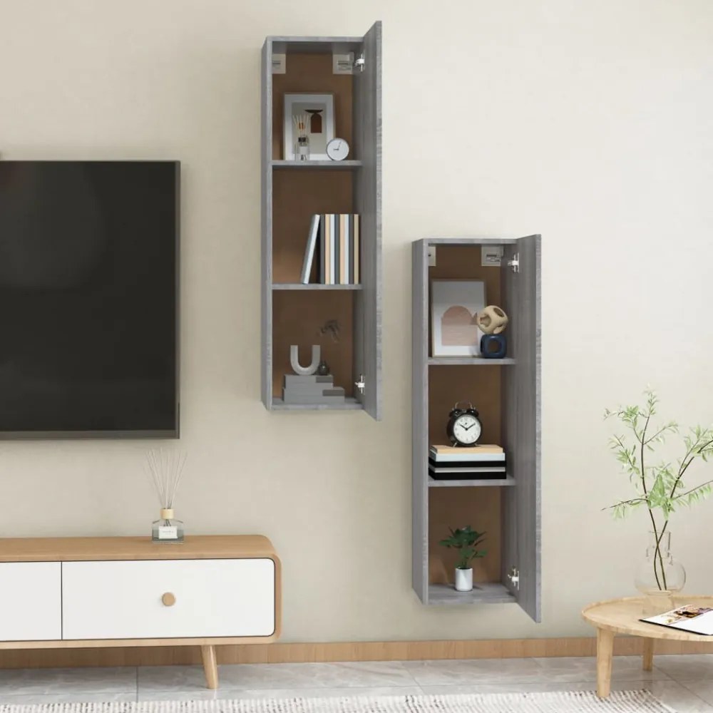 2 db szürke sonoma színű fali TV-szekrény 30,5 x 30 x 110 cm