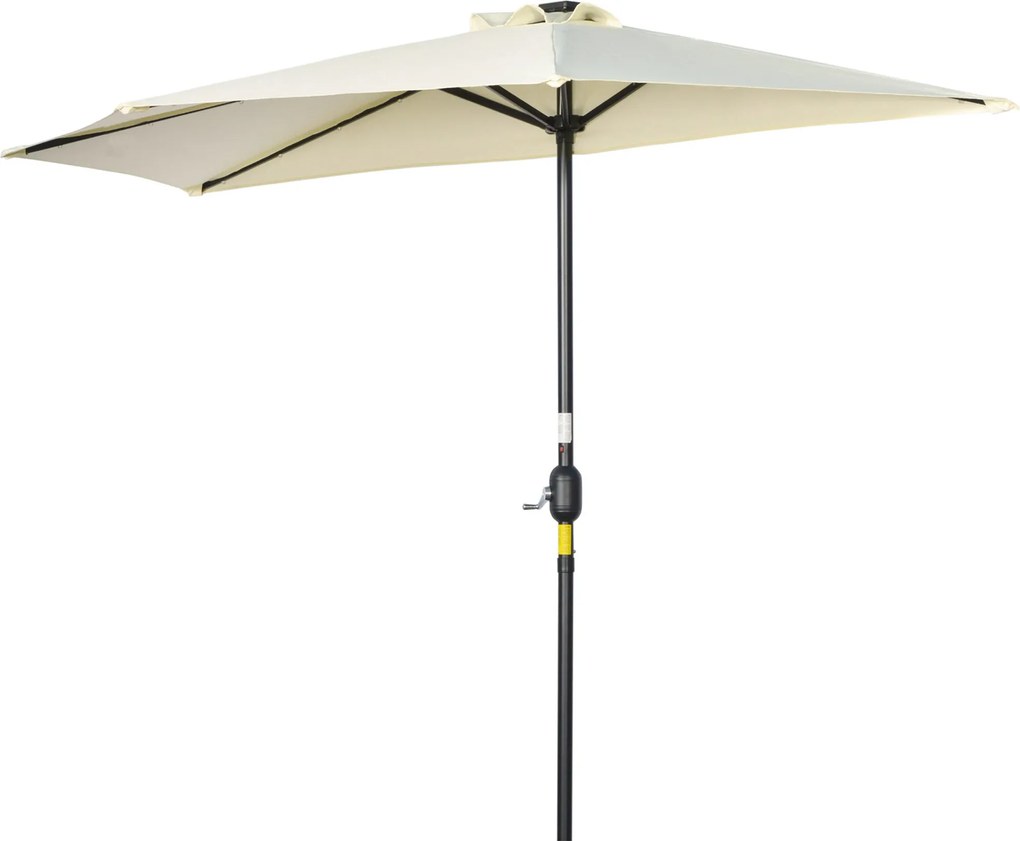 Outsunny Napernyő, 270 x 240 cm Fél Napernyő LED Fényekkel, Félkör alakú Teraszná, Kézi Tekerővel, Napelemmel, Kerthez, Fém, Bézs | Aosom