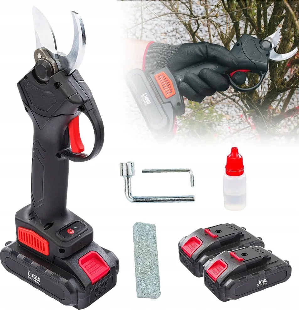 Elektromos metszőolló 2 db nagy kapacitású akkumulátorral, vezeték nélküli