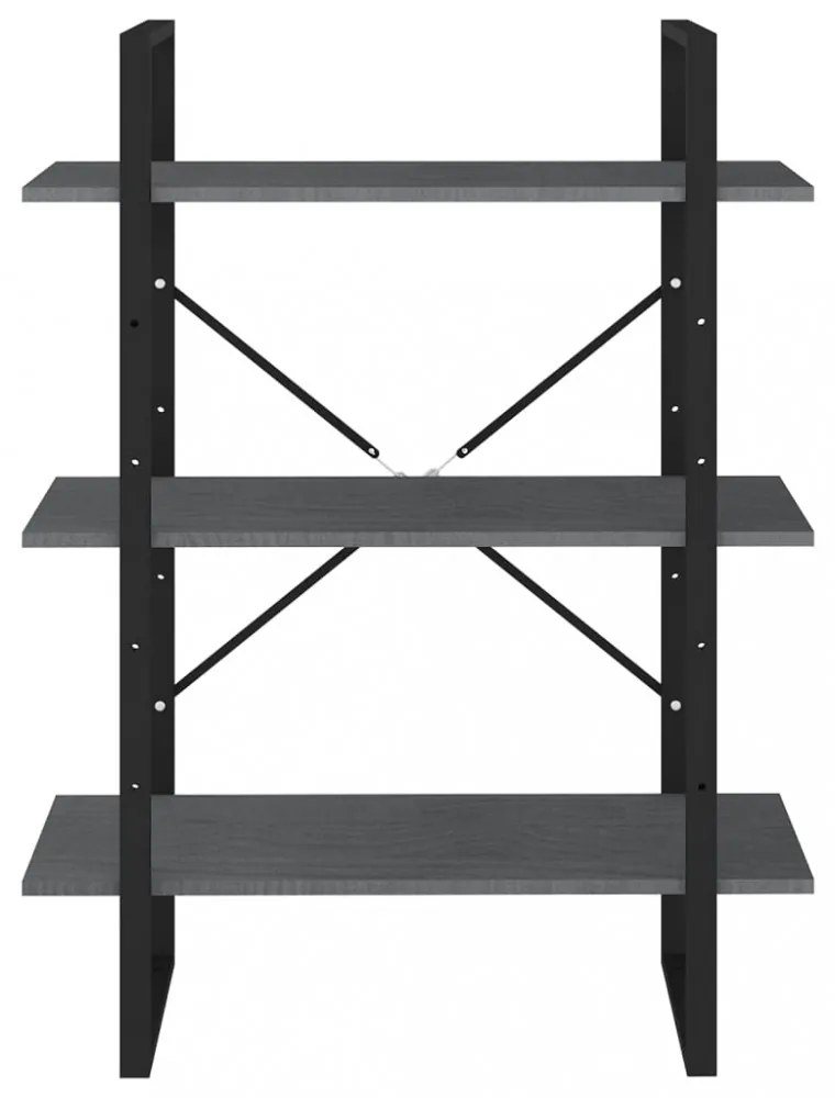 háromszintes szürke tömör fenyőfa könyvszekrény 80x30x105 cm
