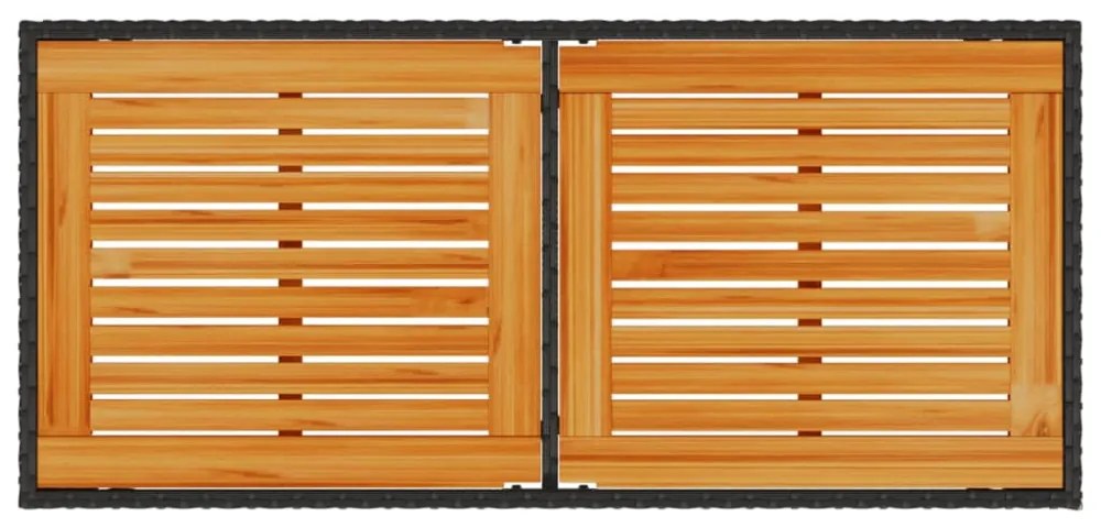 fekete polyrattan akácfa lapos kerti asztal 115x54x74 cm