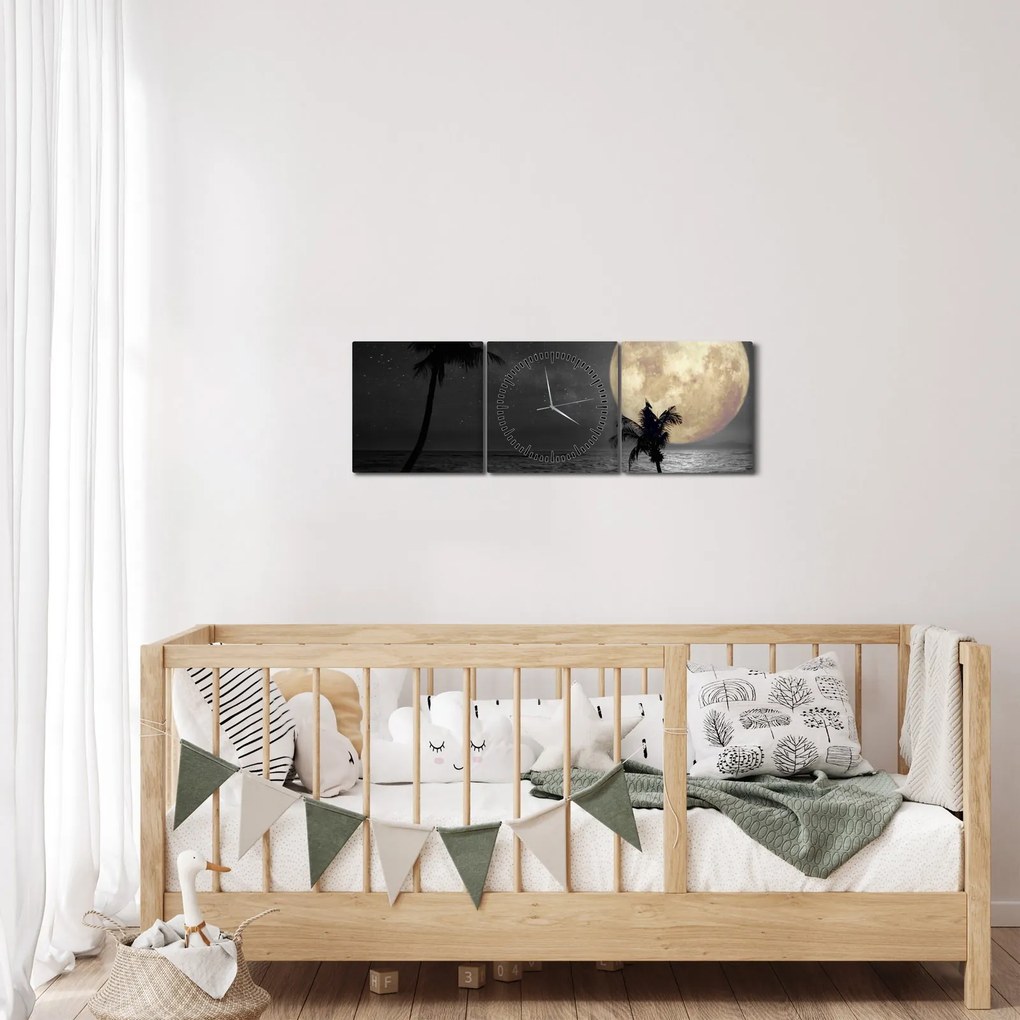 Kép - A strand a telihold alatt szürke tónusokkal (órával) (90x30 cm)