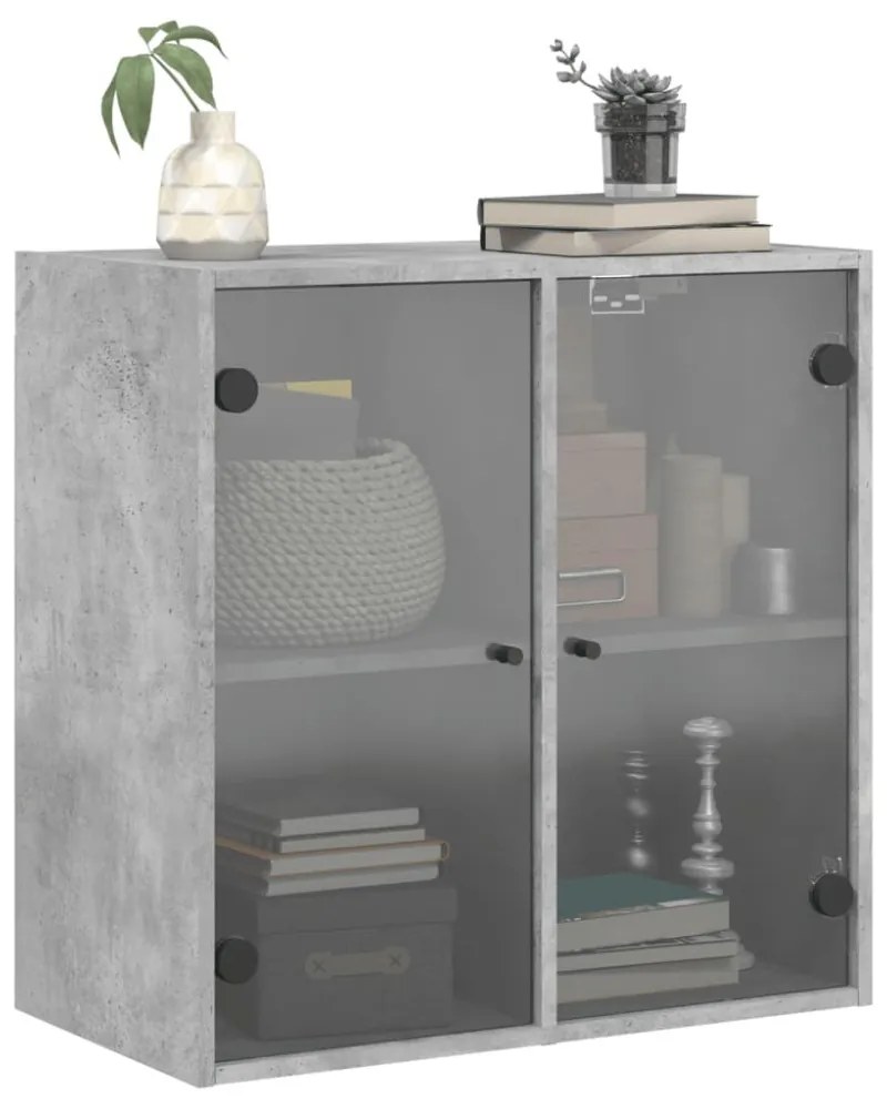 betonszürke faliszekrény üvegajtókkal 68 x 37 x 68,5 cm