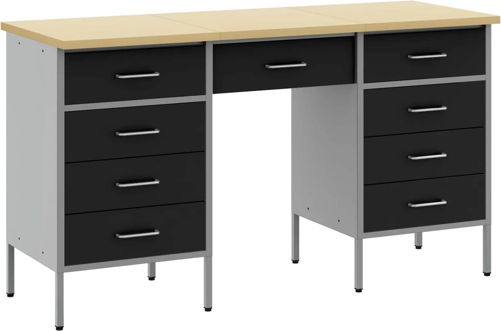vidaXL Munkaszekrény 3 pcs Fekete 150 x 55 x 85 cm Műszaki fa és acél