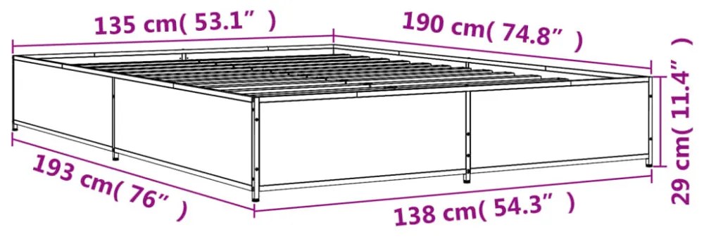 fekete szerelt fa és fém ágykeret 135 x 190 cm