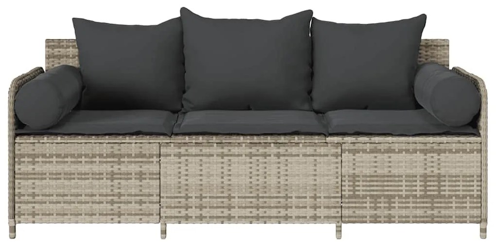 3 személyes világosszürke polyrattan kerti kanapé párnával