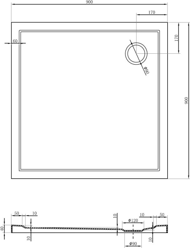 Mexen Flow négyzet alakú zuhanytálca slim 90 x 90 cm, fényes fehér - 46S109090