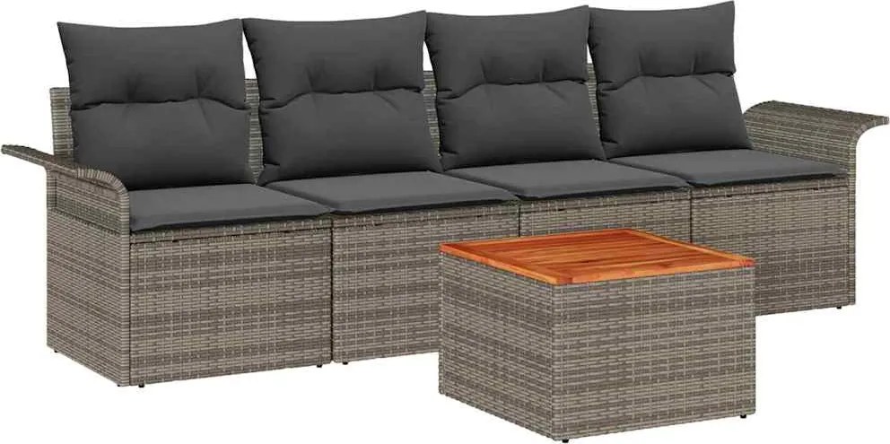 vidaXL Kerti Kanapé Szett párnával 5 pcs Szürke polirattan