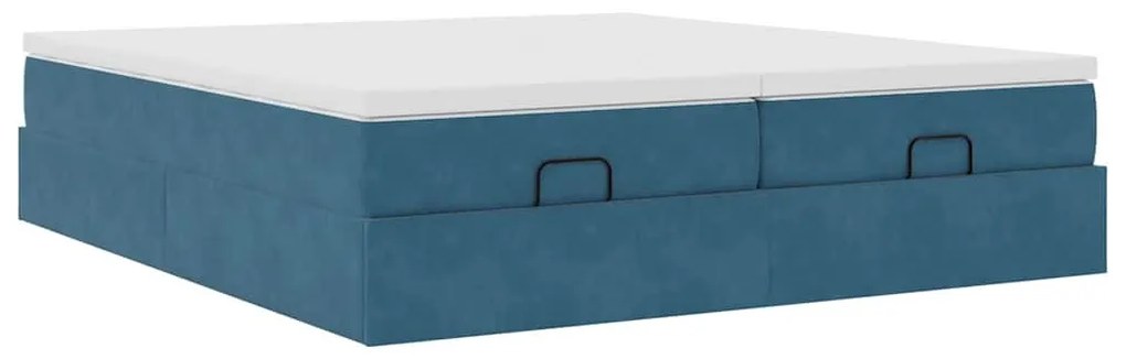 Ottomán ágykeret matracokkal Sötétkék 200x200cm bársony