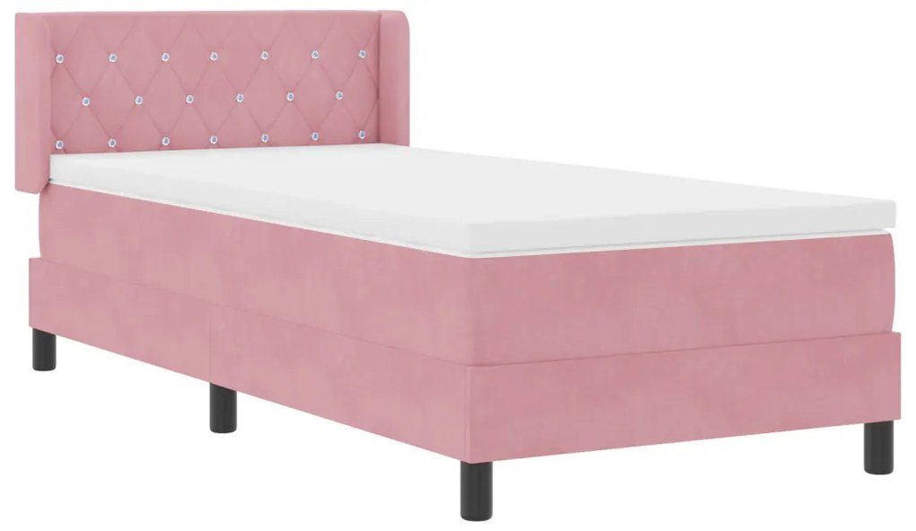 Boxspring Ágy Matrac nélkül Rózsaszín 90x200 cm Bársony