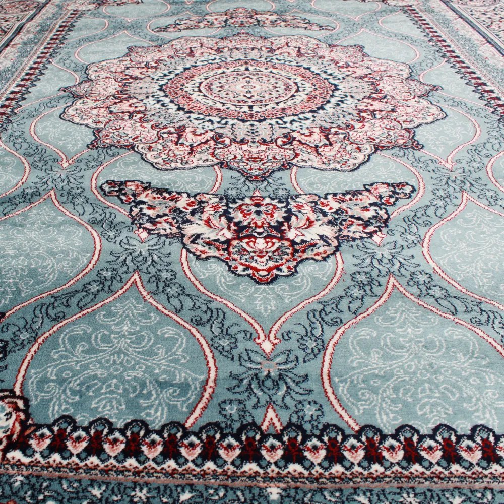Gépi perzsa szőnyeg türkiz kék Tabriz 200x300 klasszikus nappali szőnyeg