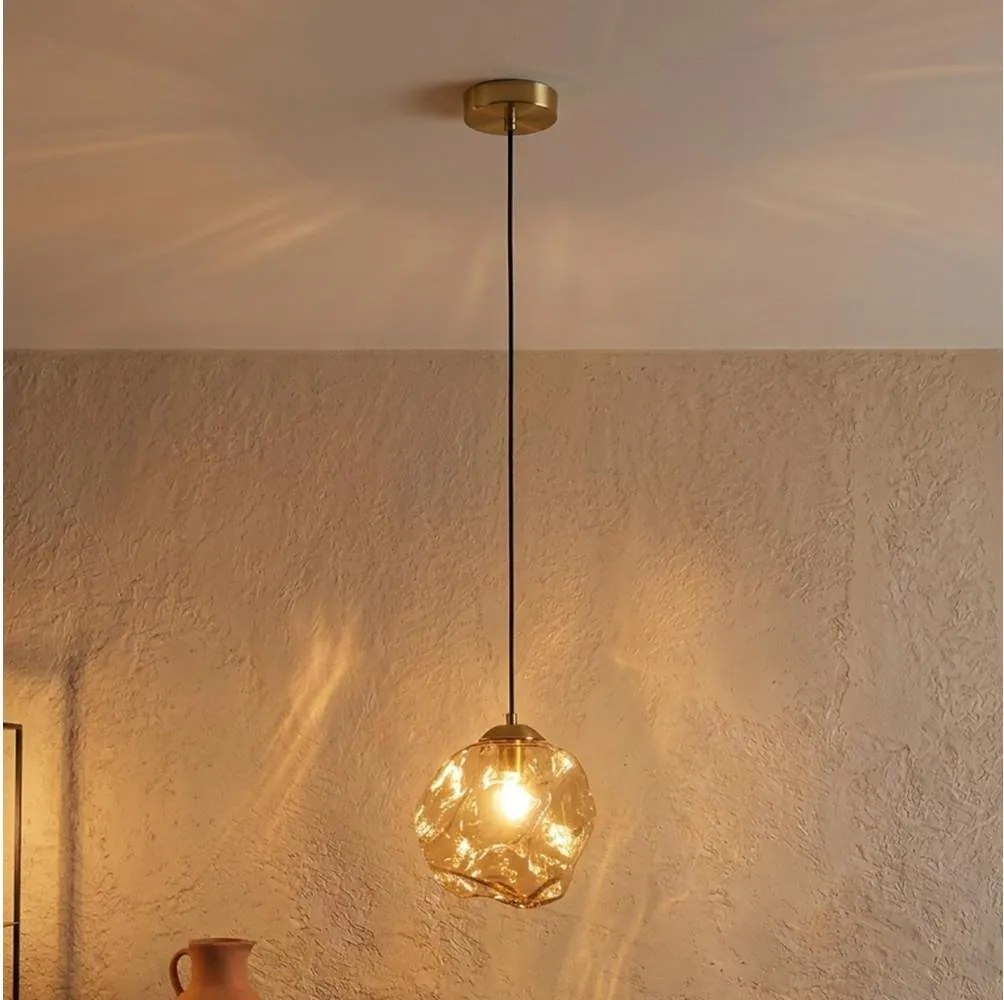 Kábeles függőlámpa CRISTAL 1xE14/15W/230V sárgaréz/füstös bézs