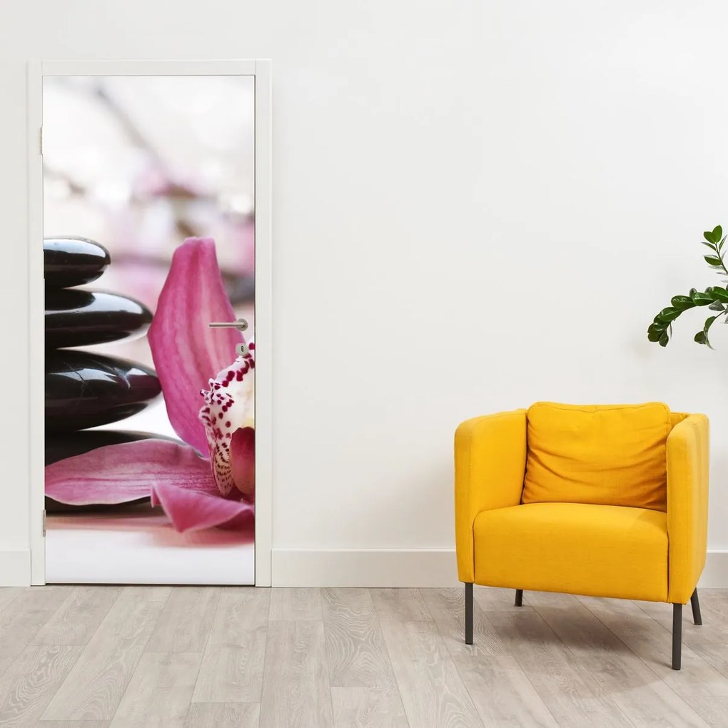 Fotótapéta ajtóra - Masszázs kövek és orchidea (95x205cm)