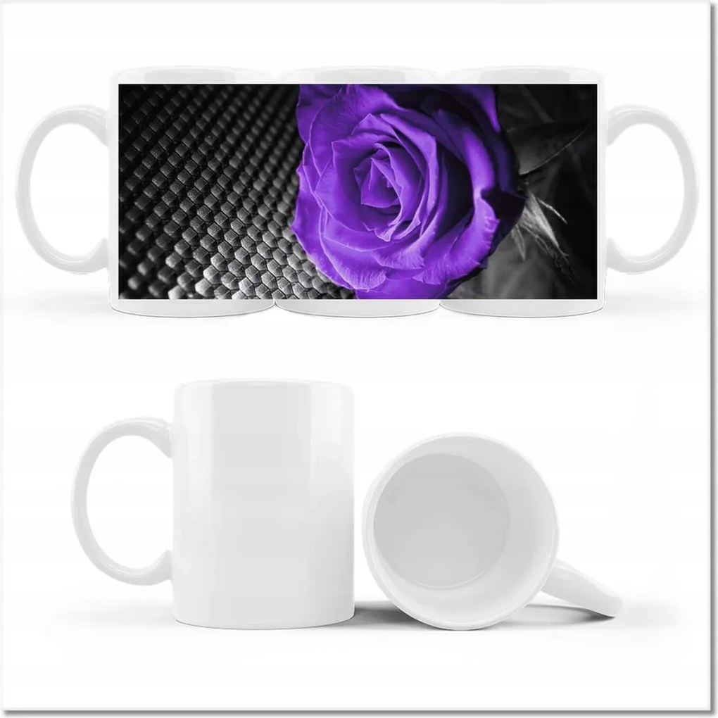 Nyomott mintás bögre Lila rózsa