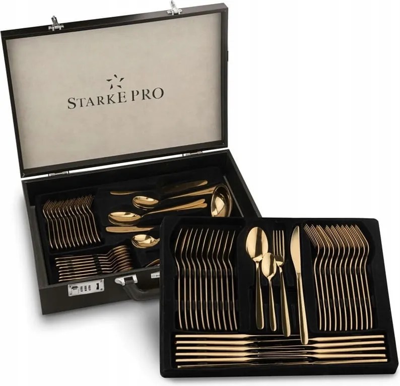 Arany evőeszköz szett bőr kofferben 72 db-os