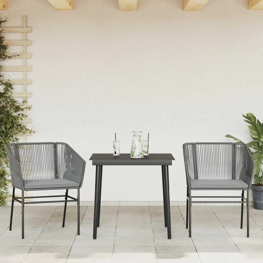 3 részes szürke polyrattan üveg kerti étkezőgarnitúra párnával