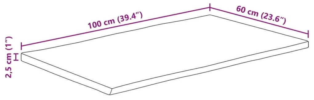 tömör mangófa természetes élű asztallap 100 x 60 x 2,5 cm