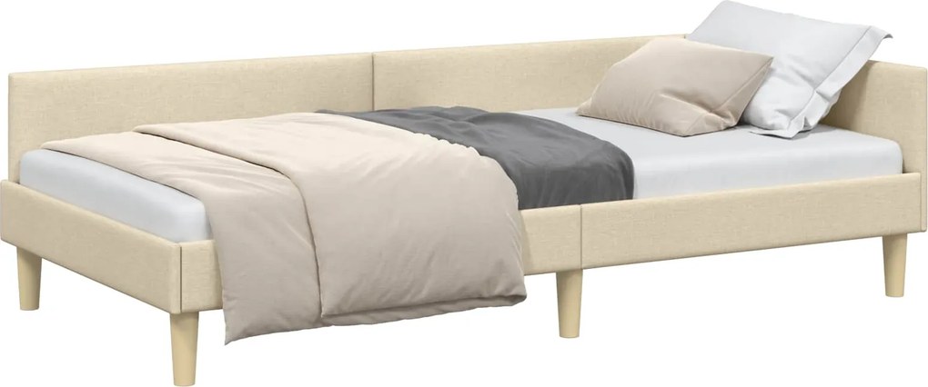 vidaXL Sarokágy keret fejtámlával Krém 90 x 190 cm szövet