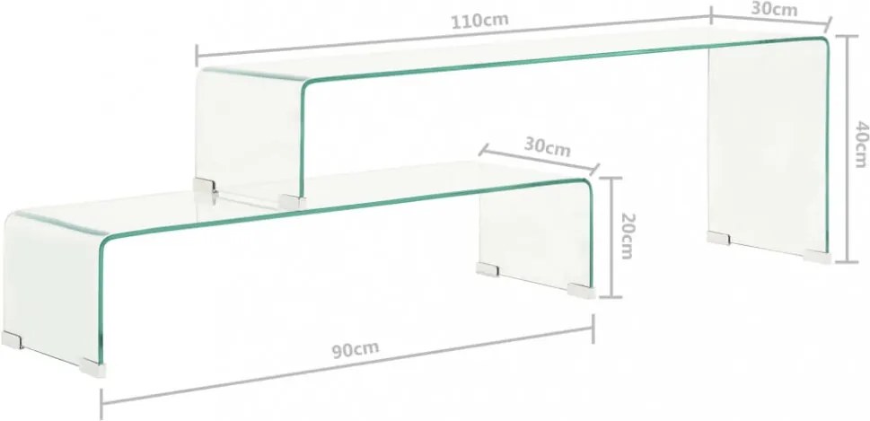 kétrészes edzett üveg dohányzóasztal 90x30x20/110x30x40 cm