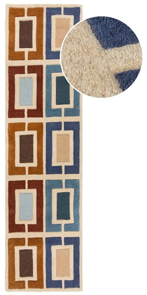 Kék-narancssárga kézi szövésű gyapjú futószőnyeg 60x230 cm Retro Blocks – Flair Rugs