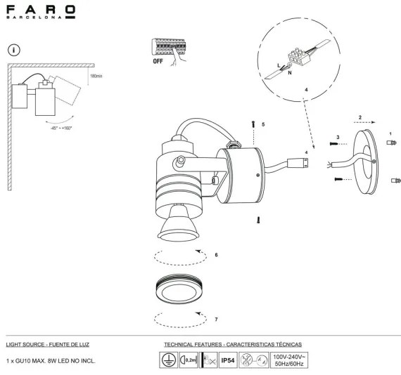FARO 70260 - Kültéri fali lámpa  LIT 1xGU10/8W/230V IP54