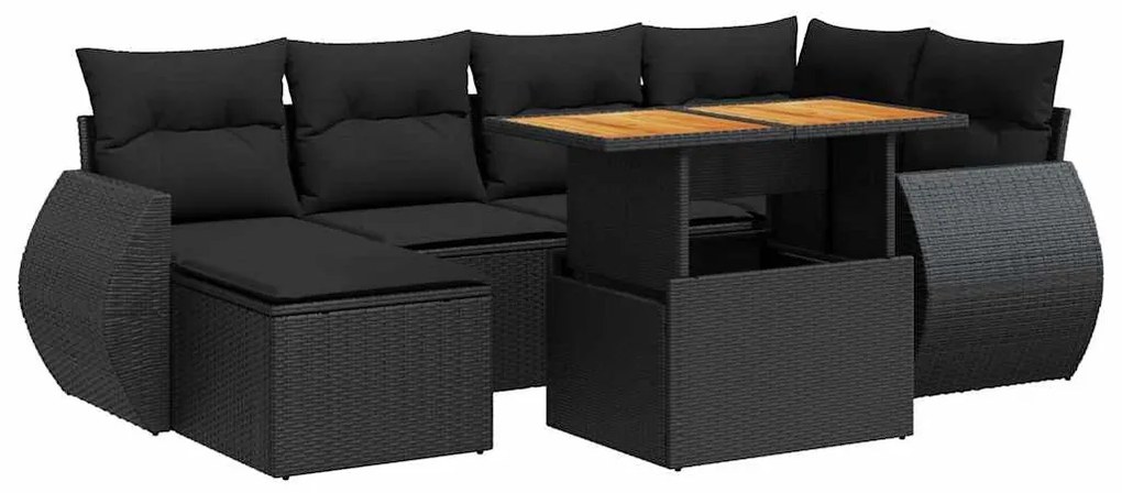 7 részes fekete polyrattan kerti ülőgarnitúra párnával