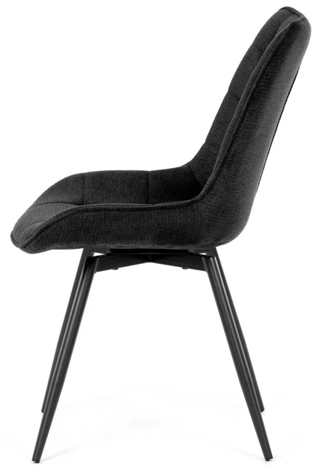 Scaun de sufragerie, tapițerie din material negru, picioare din metal negru, mecanism rotativ 90°/90° (stânga/dreapta) - funcție inversă
